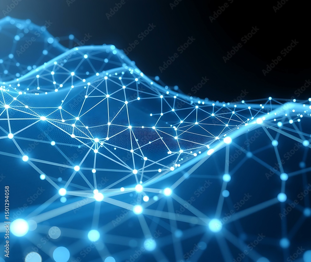 Aufkleber futuristic abstract vector blue technology background with glowing lines, digital mesh, and connecte