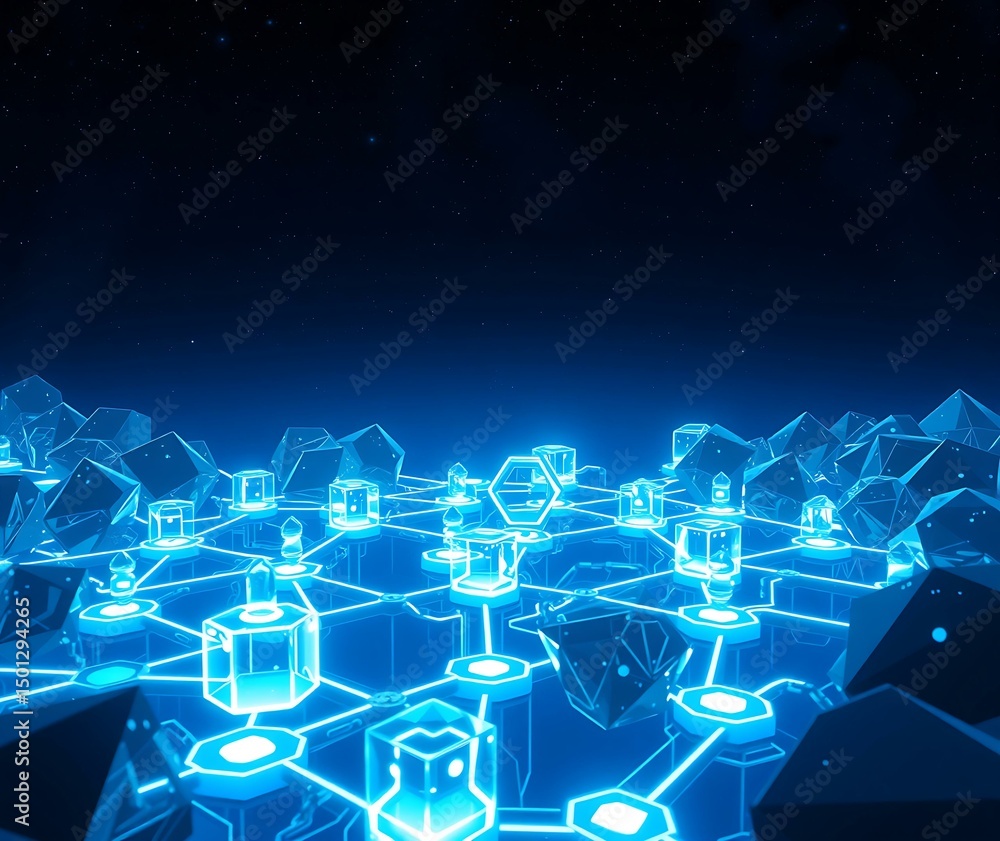 Aufkleber futuristic abstract vector blue technology background with glowing lines, digital mesh, and connecte