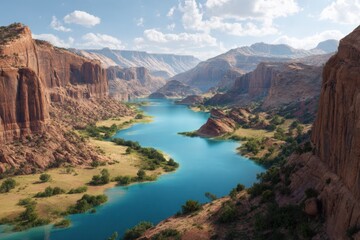 Grand canyon river aerial landscape on white background on transparent background