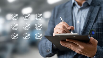Businessman enforcing quality assurance protocols to boost product standards and customer trust
