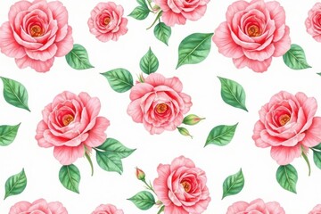 Delicate watercolor roses & leaves, repeating pattern, surface pattern, vintage, design