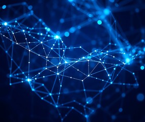 Obraz premium Futuristic Abstract Vector Blue Technology Background with Glowing Lines, Digital Mesh, and Connected Nodes Representing AI, Data Networks, and Virtual Communication Systems, technology background.