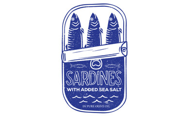 Dinner party. Sardines fish artwork for t shirt print, poster, sticker and other uses. Seafood t shirt design. Sardines love club. In pure olive and lemon. Canned fish artwork. Fish vintage artwork.
