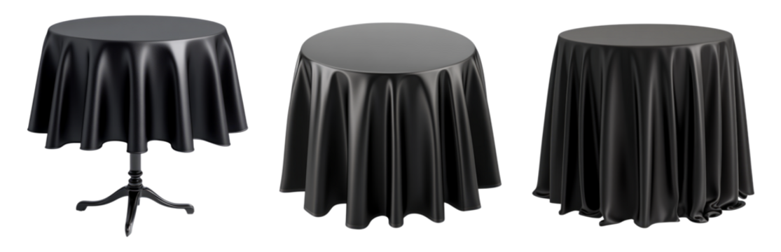 Elegant Black Table Covers on Isolated Transparent Background