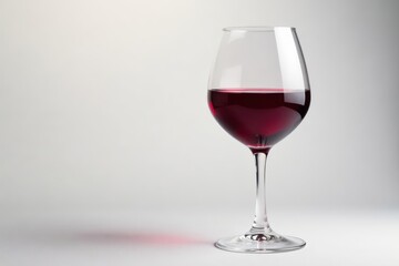 Single red wine glass, half-full, against pure white, photography, beverage, half full