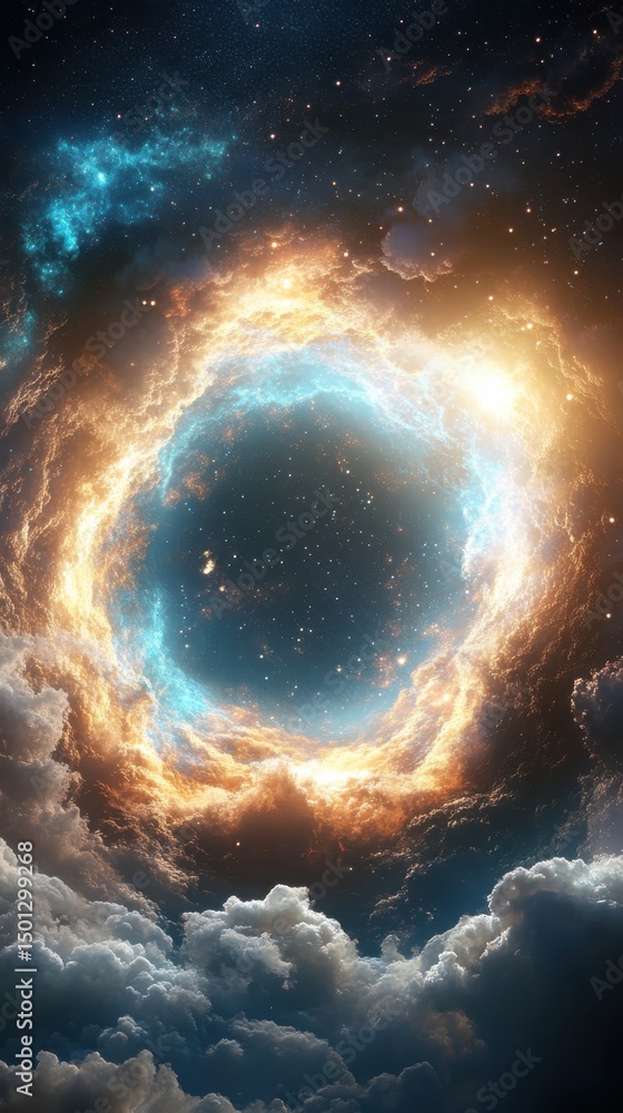 Poster cosmic portal event deep space digital art nebulous environment celestial viewpoint imagination conc