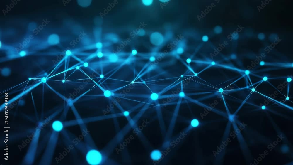 Aufkleber abstract ai neural network background video with glowing interconnected nodes and deep blue cyan digital circuits, futuristic cybernetic web with smooth soft lighting, concept of AI