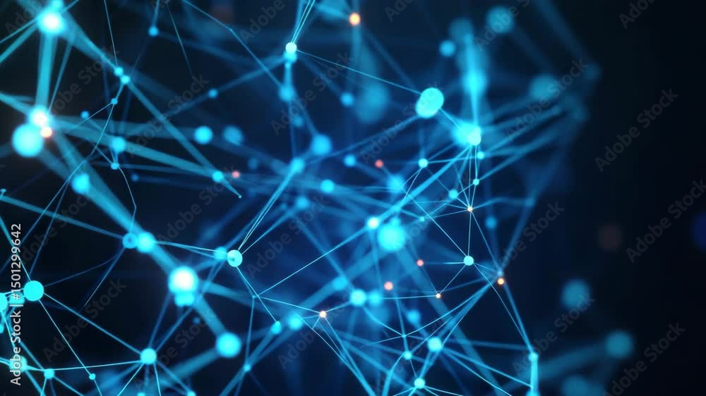 Aufkleber abstract ai neural network background video with glowing interconnected nodes and deep blue cyan digital circuits, futuristic cybernetic web with smooth soft lighting, concept of AI