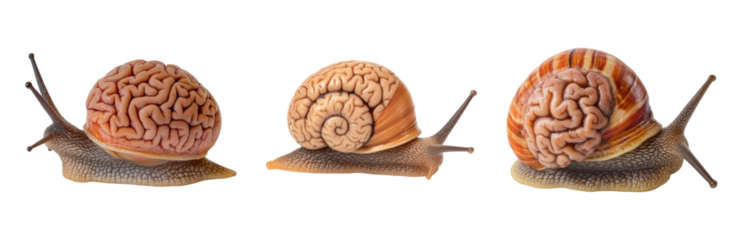Creative Concept of Snail Shells with Brain Design on Transparent Background