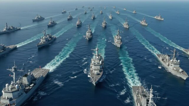Large Naval Fleet in Coordinated Ocean Maneuver