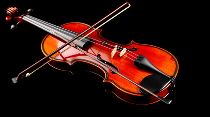Shiny violin and bow isolated on black