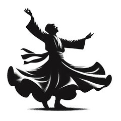 Authentic Turkish dervish dance, Egyptian dance of spinning men in skirts on a white isolated background. Vector graphics. EPS.