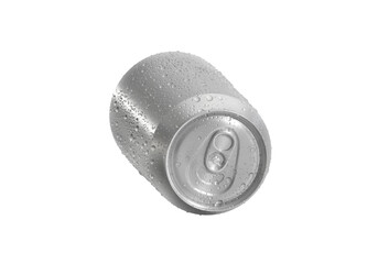 Aluminum soda can with water drops, transparent background