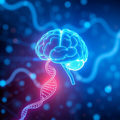 Obraz premium abstract background technology concept in blue light,brain and human body heal ,technology modern medical science in future and global international medical with tests analysis clone DNA human