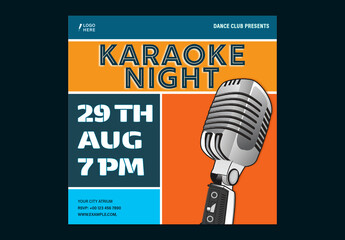 Karaoke Night Party Social Media Post with Vintage Microphone Illustration for Event Promotion, Editable Design.