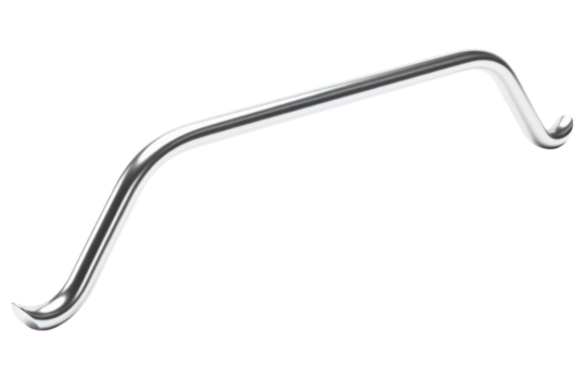 Shiny curved metal pry bar tool for leverage isolated on a transparent background