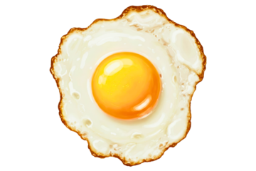 Perfectly fried egg with a golden runny yolk isolated on a transparent background