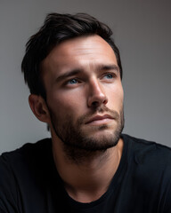 Fototapeta premium Thoughtful Young Man Close-Up Portrait