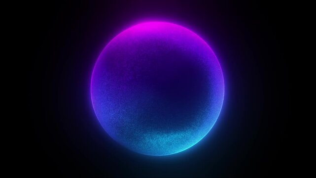 Glowing vibrant particle 3d sphere in the Universe. Abstract technology, science, engineering, and artificial intelligence background. Animated wave energy orb. Virtual assistant concept. 4k loop. 