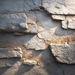 Fototapeta premium Weathered Limestone Wall: A Textured Tapestry of Stone, Cracks, and Shadow Play in Soft, Natural Light 