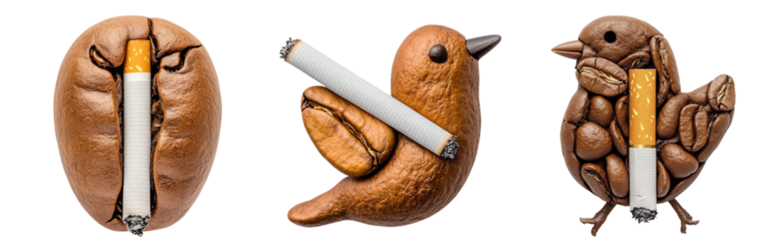 Creative Symbolism of Cigarette in Coffee Bean and Bird Designs