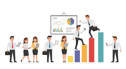 Collaborative Business Team Climbing the Success Ladder with DataDriven Strategies