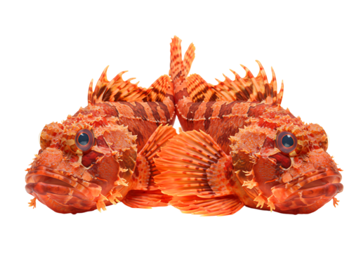 Two red scorpionfish isolated on transparent background