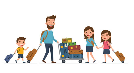 Happy Family with Luggage on a Journey