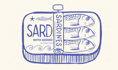 Plakat Seafood t shirt design. Fish in canned. Sardines fish artwork for t shirt print, poster, sticker and other uses. 