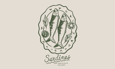 Sardines fish platter. Seafood t shirt design.  Fish in canned. Sardines fish artwork for t shirt print, poster, sticker and other uses. 
