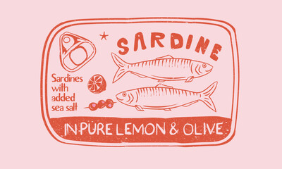  Fish in canned. Sardines fish artwork for t shirt print, poster, sticker and other uses. Sardines fish with olive and lemon.
