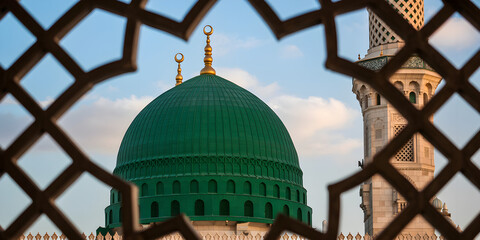 Photograph of the Green Dome of the Prophet&rsquo;s Mosque 
