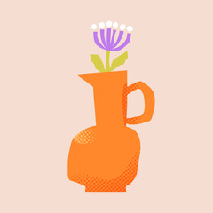 Vector paper cutout flat vase jar with abstract flowers bouquet in pastel tones, featuring halftone texture and collage style. Minimalist hand drawn illustration for posters, invitations, web design