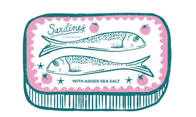 Sardines fish artwork for t shirt print, poster, sticker and other uses. Sardines love club. Fish vintage artwork.