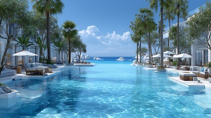 Obraz premium Serene tropical escape with clear pool high resolution images