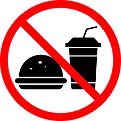 no food icon.  do not drink symbol. Prohibition of eating and drinking.  prohibited sign. Junk food not allowed inside