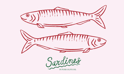 Seafood t shirt design. Sardines love club. Fish vintage artwork.