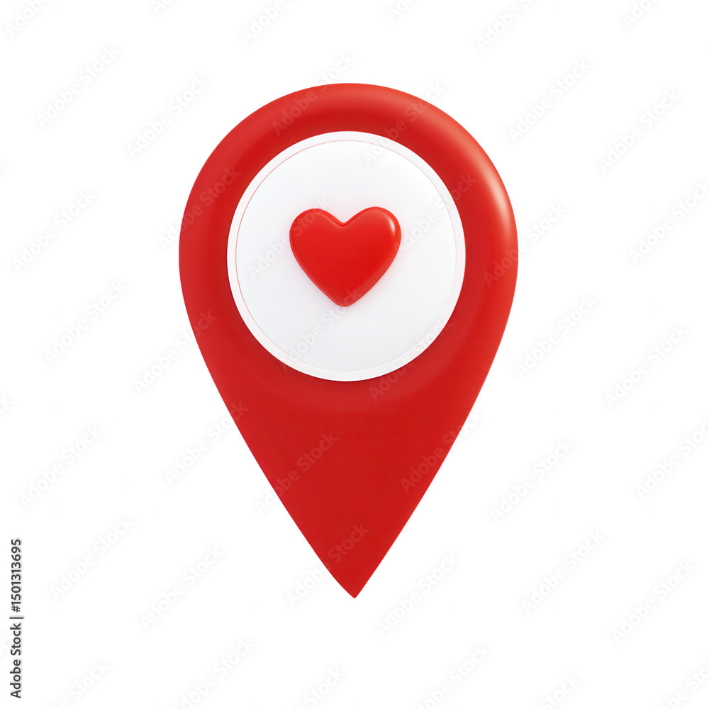 Poster 3d red heart map pointer icon isolated on transparent background