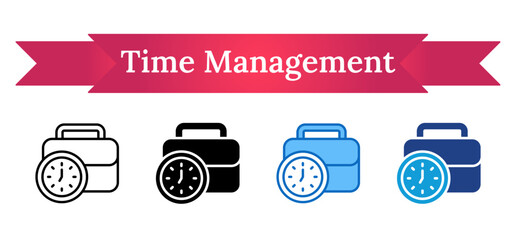 Time Management - Multi Style Outline, Glyph Silhouette, Blue, Dual Tone Icon - Briefcase with clock face, representing the importance of time in managing career responsibilities