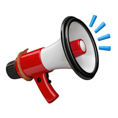 Naklejka premium Red and white megaphone announcement icon isolated on transparent background