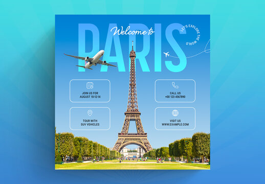 Travel Social Media Post Layout with Blue Accents