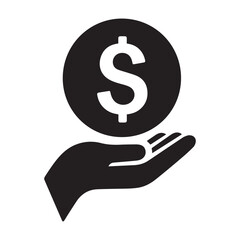 Silhouette of a hand, palm facing up, with a dollar symbol inside a circle hovering above the hand.