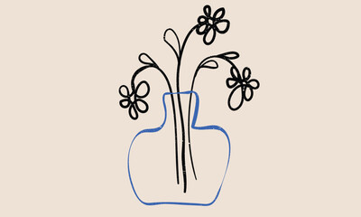 Floral print design. Abstract flower pot artwork. Flower hand sketch artwork for apparel, sticker, batch, background, poster and others.