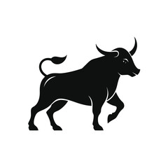 Black and white bull silhouette icon representing strength power and symbolism