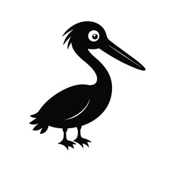 Cute black pelican vector silhouette illustration on a white background