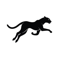 Silhouette of a leaping black panther representing power speed and agility on white background