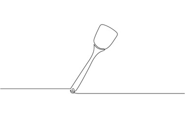 Wooden Spoons continuous one line drawing, Kitchen Spoons continuous one line drawing. Editable outline, continuous line drawing of hanging spatula on white background.