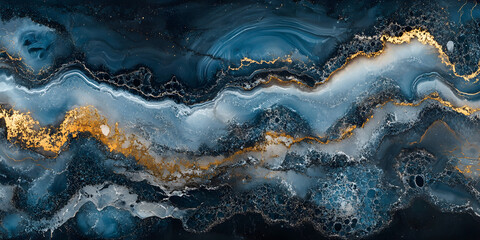 Fototapeta premium Black and blue marble stone background, fossil texture