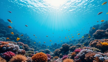 Obraz premium Vibrant Coral Reef Ecosystem Underwater Scene with Colorful Fish
