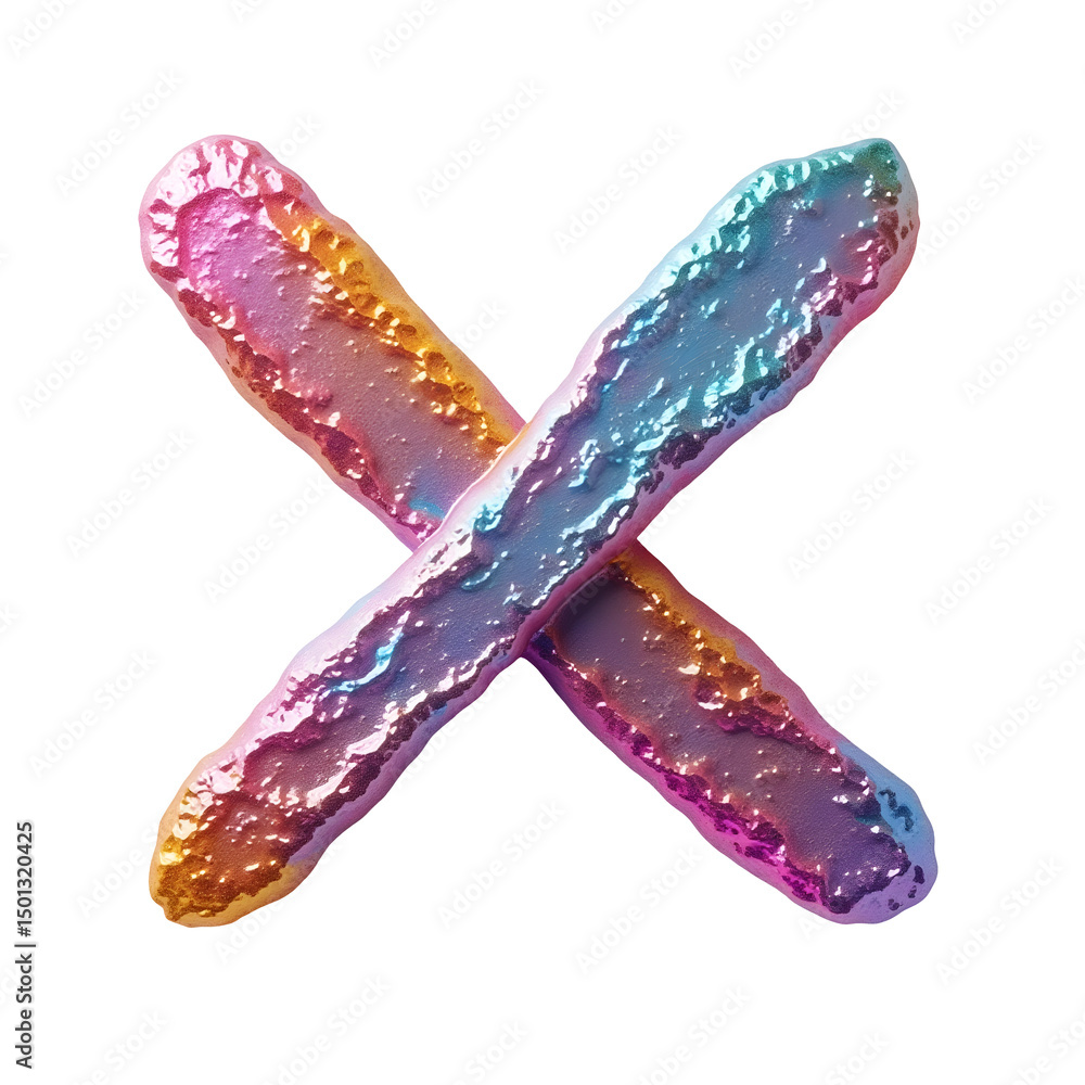 Aufkleber iridescent colorful cross shape with textured metallic surface glowing softly